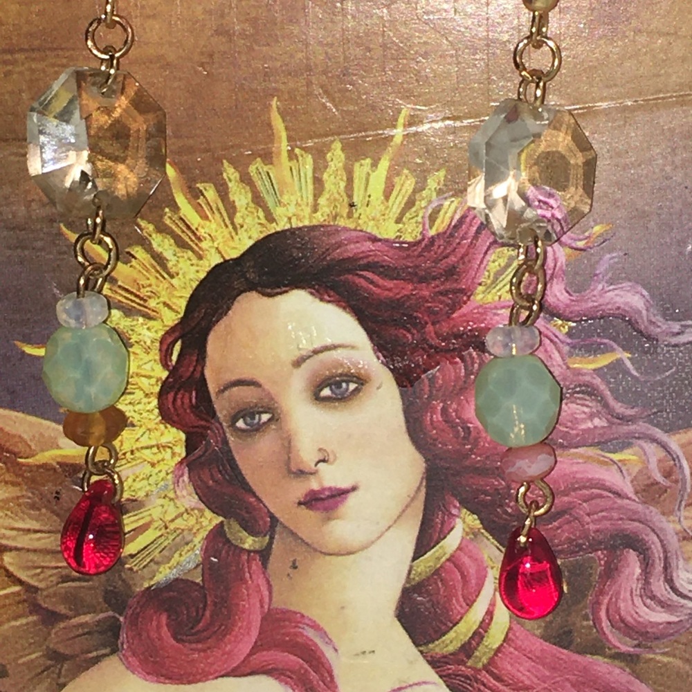 Red tear drop and crystal dangle earring